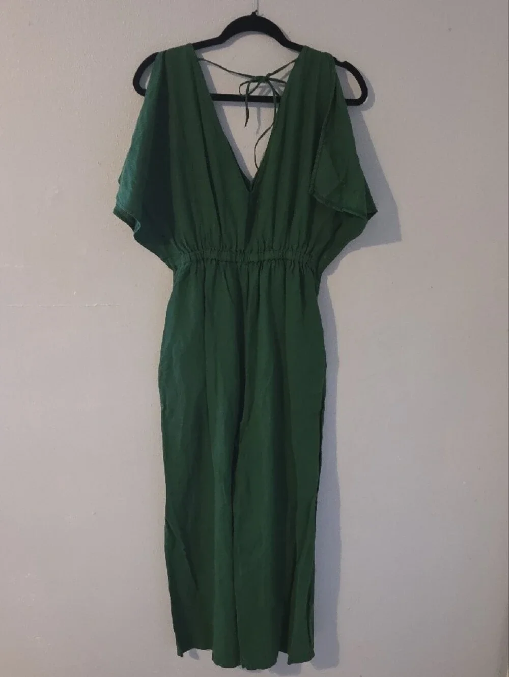 Zara Deep Green V-Neck Wide-Leg Jumpsuit Size M